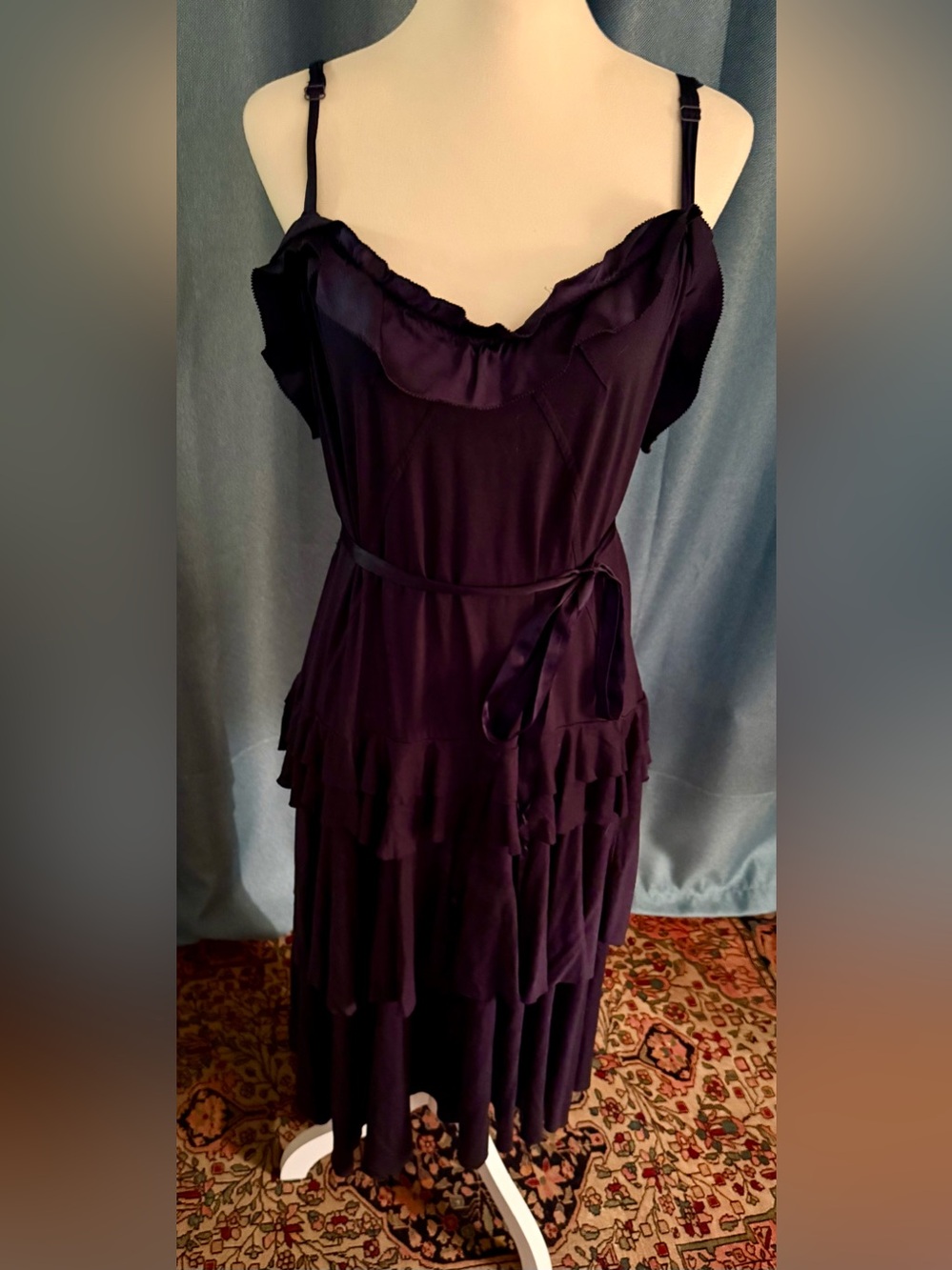 Marc by Marc Jacobs Navy Tiered Ruffle Maxi Dress with Waist Tie
